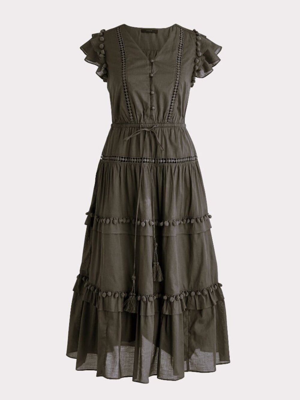 NWT J.Crew Pom-pom Midi in Black Cotton Voile Tiered Dress 6 $128 - Picture 2 of 9